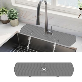 CINCOSKY Kitchen Sink Splash Guard, Silicone Faucet Mat, Silicone Draining Mat Kitchen Faucet, 90° Foldable Design to Accommodate a Variety of Sink Countertops (Gray 24'' Rhombus)
