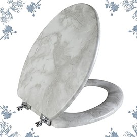 Angol Shiold Elongated Marble Toilet Seat with Zinc Alloy Hinges, Easy to Install and Clean, Anti-pinch (Gray)