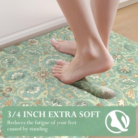 KIMODE Comfort Kitchen Mats for Floor Cushioned Anti Fatigue,Farmhouse Floral Spring Sink Rug Non Slip for Laundry,Extra Thick Memory Foam Padded Standing Desk Carpet for Office,Green