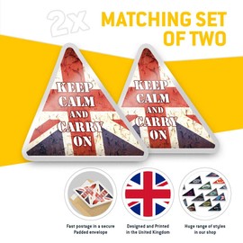 2 x Dreieck-Aufkleber, 10 cm, Aufschrift "Keep Calm Carry On Britain", lustige Aufkleber für Laptops, Tablets, Gepäck, Scrapbooking, Kühlschränke #14515