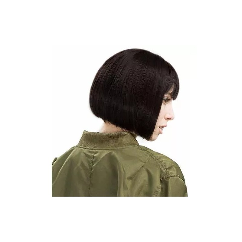 Reecho Peluca Negro Marrón Liso 28 Cm Con Fleco Reecho