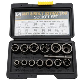 Ieron 14 PCS Bolt Extractor Set Locking Wheel Nut Removal Tool 3/8” Impact Socket Set And Rounded Bolt Remover Bolt Extractor