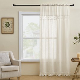 Gibelle Beige Boho Farmhouse Living Room Curtains 63 Inch Length, Modern Country Window Curtain for Bedroom, Linen Bohemian Rustic Draperies