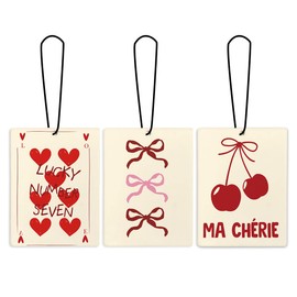 Dipyquk Cute Preppy Cherry Car Air Freshener Hanging 3Pcs, Retro Love Poker Coquette Bow Cherry Air Freshener for Cars Closet Drawer or Books, Cute Girly Car Accessories Mirror Decor for Women