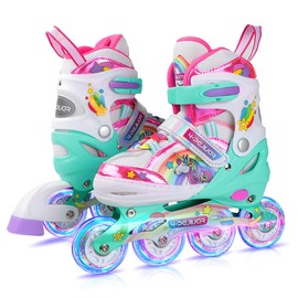 Unicorn Rainbow Inline Skates for Girls Teens Womans,4-Pejiijar Roller Skates for Girls Ages 6-8-12 w/Luminous Wheels,Kids Adjustable Roller Shoes for Birthday Xmas Gifts