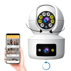 Dual Lens Security Camera - 2 Room Security Cameras WiFi - WiFi Camera Two Way - Wireless Security Cameras with Monitor - Smart Camera Lens - Video Cameras - Pet Cameras for Home - Indoor Camera WiFi