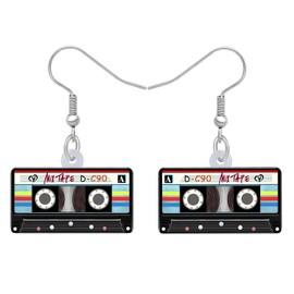 BONSNY Dangle Novelty Classical Tape Recordings Earrings Acrylic Hypoallergenic Jewelry For Women Gifts (Black)