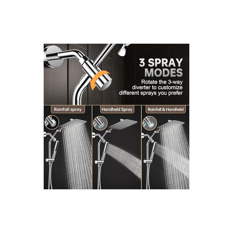 Veken All Metal 10"Luxurious Rain Shower Head with Handheld Spary,Power