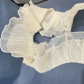 Creativesugar Aplique de Gasa Plisada con Volantes de 3 Yardas, Ribete de Dos Capas, para decoración de Bolsos, Manualidades de Costura (Albaricoque)