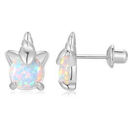 AOROCO Unicorn Earrings for Girls,Screw Back 925 Sterling Silver Earrings Hypoallergenic Opal Earrings Unicorn Jewelry Gifts for Girls Teens Women Daughter
