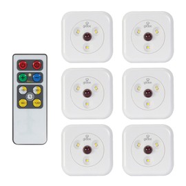 Globe Electric LED Under Cabinet Slim Puck Light 6-Pack, Universal Remote Control Included, Dimmable, Push Button On/Off Switch, White Finish, 18 Batteries Included, 3000K Soft White,26044, 55 Lumen