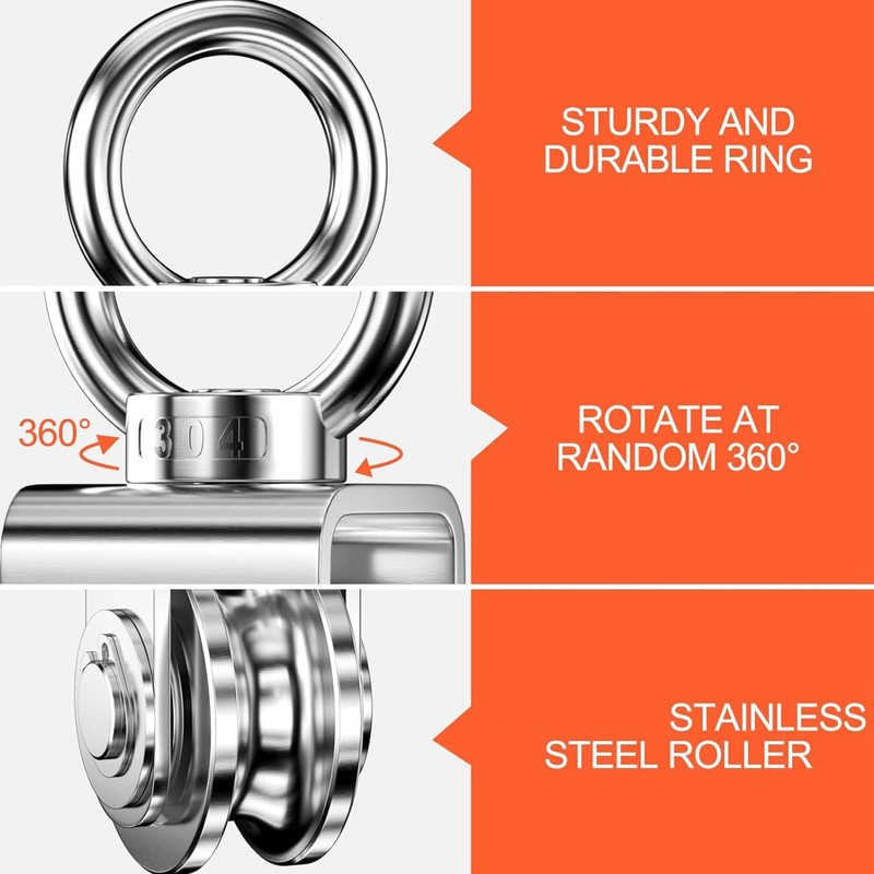 Byttlerom Cable Pulley Wheel Stainless Steel Swivel Pulley Block Silence