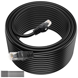 Tainston Cable Ethernet Cat6 de 100 pies, cable de Internet resistente, compatible con Cat6/Cat5e/Cat5 con 25 ataduras, color negro.