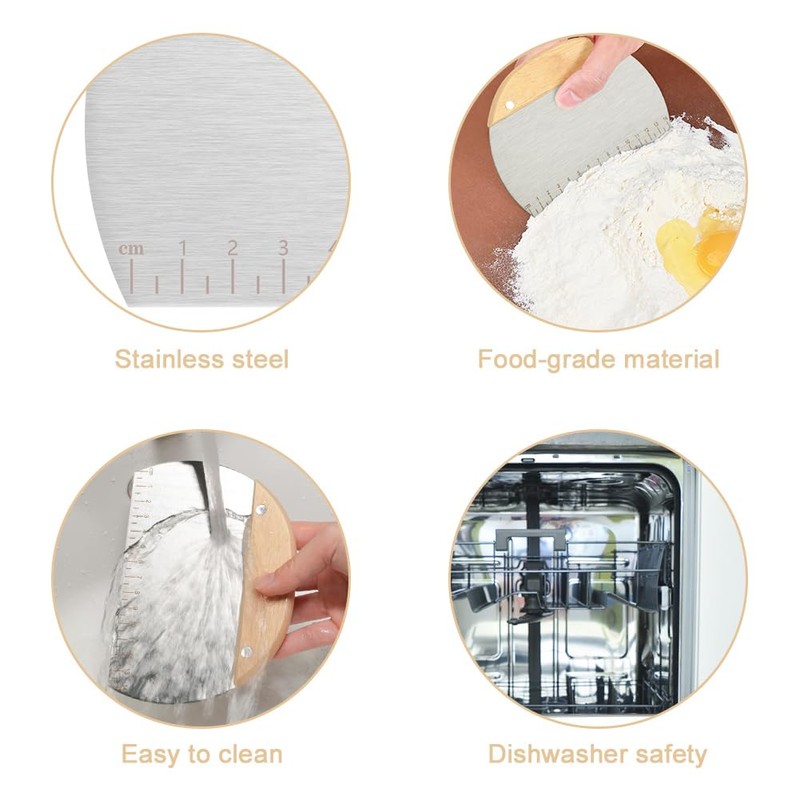 Vicloon Dough Scraper Cutter, 3 Pcs Stainless Steel Dough Scraper
