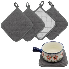 Esshogo Kitchen Pot Holders, Set of 4 Complete Kitchen Pot Holders, Heat Resistant Cotton Pot Holders with Hanging Ring, Cotton and Heat Resistant Terry Cloth, Kitchen Pot Holders