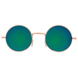 Round Sunglasses Blue-Green Mirrored Lens Metal Frame
