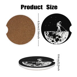 KWSAAHU Car Cup Holder Coasters, 2 Pcs Ceramic Coasters with Cork Back and Finger Slot, Anti-Slip Shock Absorbing Women and Men Universal Car Accessories - Moon Vacuum Cleaner