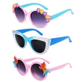 Hifot Pack of 3 Unicorn Sunglasses for Girls, Plastic Frame, Round, Snow, Cat's Eye Polarised Glasses, Rave Party Dress Up Glasses for Children Aged 3-10, cartoons