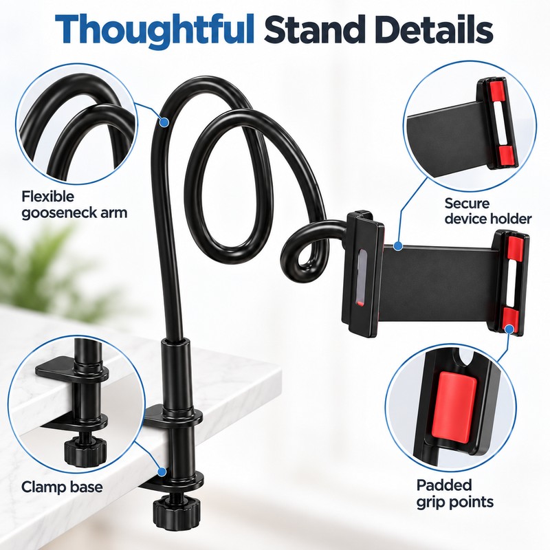 Gooseneck Phone & Tablet Stand for Hands-Free Viewing – 360°