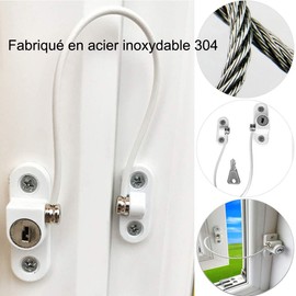 4 Pieces Window Lock Security Lock Door Lock with Key for Kids Baby Cable Anti-theft Sliding Door Restriction Window Stainless Steel with Screws (White)