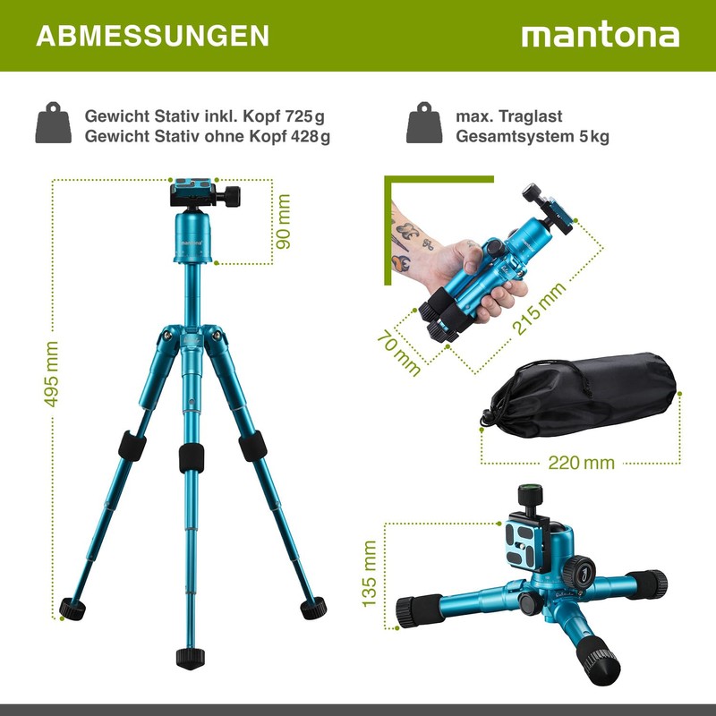Mantona Kaleido 21185 Mini Photo/Table/Travel Tripod with Ball Head with
