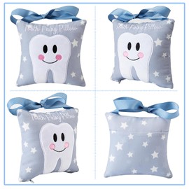 Xunboo Xunboo Tooth Fairy Pillow with Pocket for Kids Tooth Keepsake Pouch Tooth Fairy Bag on Back Toothfairy Gift for Boys and Girls, 6.8 x 6.8 inches (Light Blue)