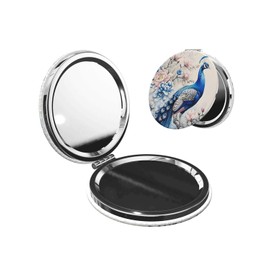 KWSAAHU Double-Sided Pocket Compact Mini Makeup Mirrors 1x, 2X Magnifying Mirror Portable Foldable Round Small Purse Mirror Suitable Daily Party Travel for Man Woman - Flower Peacock