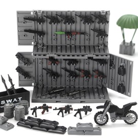 SWAT Team Weapons Pack with Shipping Cargo Container Army Equipment Helmet Armor 325Pcs Various of Military Accessories Building Block Toy Compatible with Major Brands Police Soldiers Figures (Black)