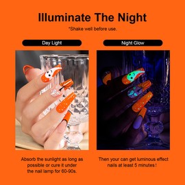 RARJSM Glow in The Dark Gel Nail Polish Orange Glow in Dark Effect Gel Nail Polish Luminous Nailpolish Soak off U V/LED Cured Nail Art Manicure 1PCS 15ml for Salon DIY at Home
