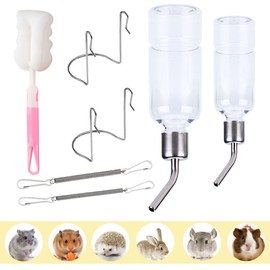 DEXYZZY Hanging Pet Water Bottles, Hamster Drinking Bottle, Guinea Pigs, Drinking Bottle Rabbit, No Drip Pets Water Bottles, Pack of 2 + 1 Cleaning Brush