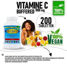 Seuren Nutrients | Vitamin C 1000 mg 200 Tabletten | Buffered C | Ester C| Gepuffert vitamin C | Glutenfrei | Laktosefrei | Zuckerfrei | 100% natürlich