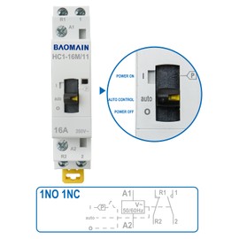 Baomain 110V AC 2-Pole Contactor, 16A 1NO1NC Normally Open + Normally Closed, DIN Rail Mount - Manual & Automatic Switchable for HVAC, Motor, Pump, Lighting HC1-16M/11-110VAC