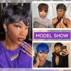 YKHJH Pixie Cut Wig Human Hair For Black Women Short Straight Human Hair Wigs With Bangs Full Machine Made Wigs (Blonde)
