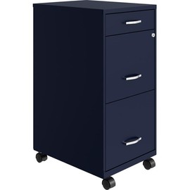 Pemberly Row 3 Drawers 29.52" Vertical Navy Metal Filing Cabinet Lockable Pre-Assembled Movable Letter Size for Home, Office