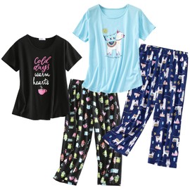 HOWINCO 2 Pack Womens Plus Size Pajama Sets Cotton Pj Set Summer Top With Capri Pants Sleepwear Llama Cup Lounge Set 2x