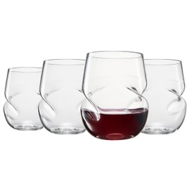 Khen UnbreakableTritan Plastic Aerating Stemless Wine Glasses - European Wine Glass Set with Finger Indentations - Set of 4-13 oz Clear Glass - Acrylic Reusable, BPA Free, Naturally Aerates Wines