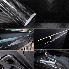 PVUEL 6D Carbon Fiber Vinyl Wrap, Waterproof Wrap Roll Without Bubble, Adapted to The Appearance and The Interior of Motorcycles, Computers, Cars (6D Black, 30cm x 150cm)