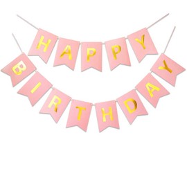 TOYVENTURES Pink Happy Birthday Reusable Banner Signs Golden Sparkle Funny Birthday Party Supplies for Girls Birthday Party Decorations Nursery Hanging 13 Pieces