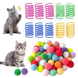 arrderly 20 Pieces Cat Toy Coil Springs, Furry Cat Toys Balls Soft Pom Pom Balls, Cat Interactive Toys, Creative Colorful Coil Springs, Suitable for Cats to Play, Chew and Chase