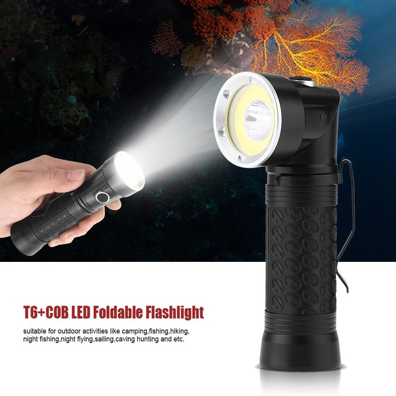 Zerodis Portable Handheld Bright Flashlight,T6+COB LED Torch,90°Foldable Magnetic Tail,4 Mode