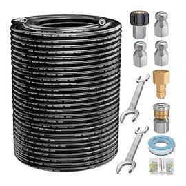 Sewer Jetter Kit for Pressure Washer Jet Drain Cleaner Hose 1/4 Inch NPT with Rotating and Button Nose Sewer Jetting Nozzles Kit 4000 PSI:_150FT