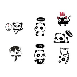Animal Wall Stickers Set of 7 Black and White Mouse Panda Cat Dog Outlet Switch Sticker Decor Tablet Laptop Suitcase Kids Room DIY Stickers Wall Art Stickers Bathroom Decor Vinyl for Bedroom Teens