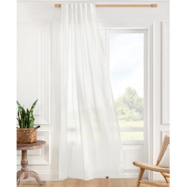 Linen Sheer Curtain White Panel - Window Natural Linen Sheer Panel for Bedroom Living Room Farmhouse light curtain Light Filtering Door Shades Privacy Rustic Boho door drape curtain 84 inches Long