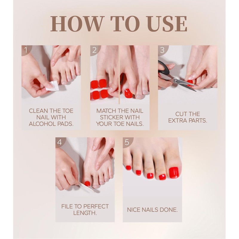Toe Gel Nail Stickers - 34PCS Salon Quality Wraps no