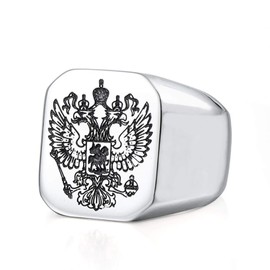 Bishilin Stainless Steel Men's Ring Punk Eagle Rectangle Silver / Black / Gold Partner Rings, Stainless Steel