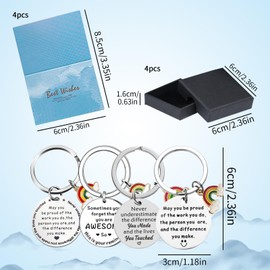 4 Pcs Thank You Keyrings Thank You Gift with 4 Greeting Cards & 4 Boxes Set, Leaving Gifts, Keychain Presents for Work Friends Leaving or Going Away, Women Men Birthday Christmas Thanksgiving