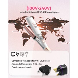 Mini Waver Hair Tool Travel Crimper for Women Short Hair 0.4 inch Small Double Barrel S Waver Curling Iron Dual Voltage (110-240V) with European Plug Adapter, 5 Temps, Anti-scalding, Auto-Off (White)