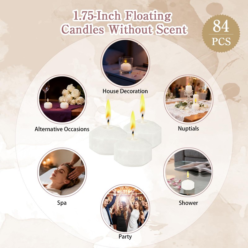 PEDOBALI 84 Pcs 1.75 Inch Unscented Floating Candles, White Elegant