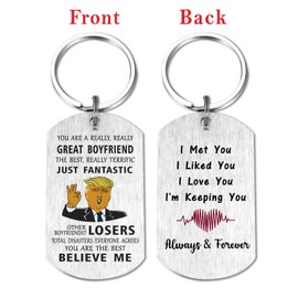 Funny Boyfriend Birthday Gifts Keychain - Anniversary Valentines Father's Day Gifts for Him Boyfriend - I Met You I Liked You I Love You I'm Keeping You Always & Forever