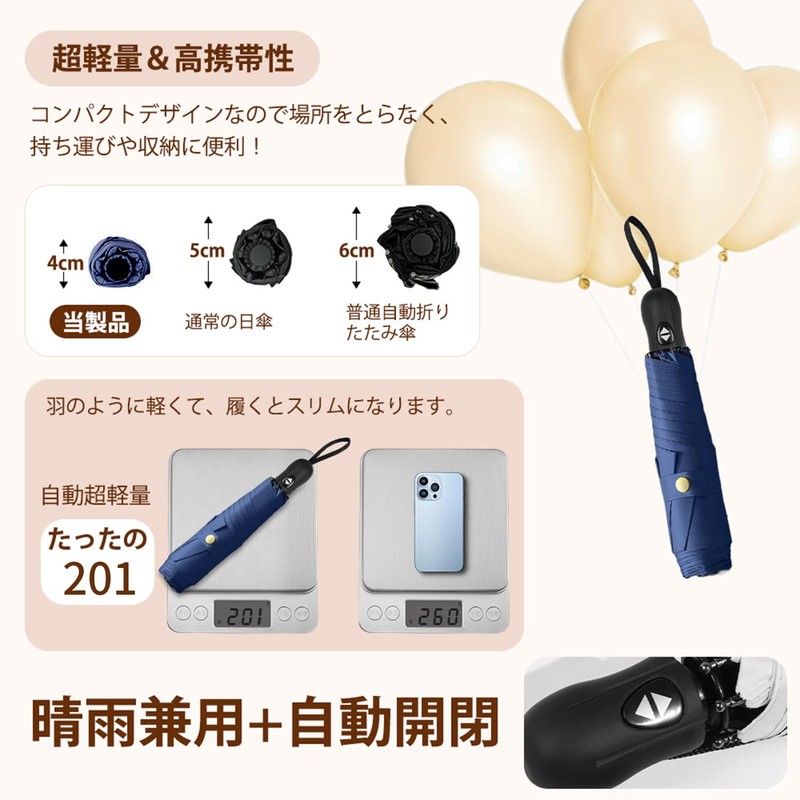 Folding Parasol, Ultra Lightweight, 7.1 oz (201 g), Automatic Opening/Closing